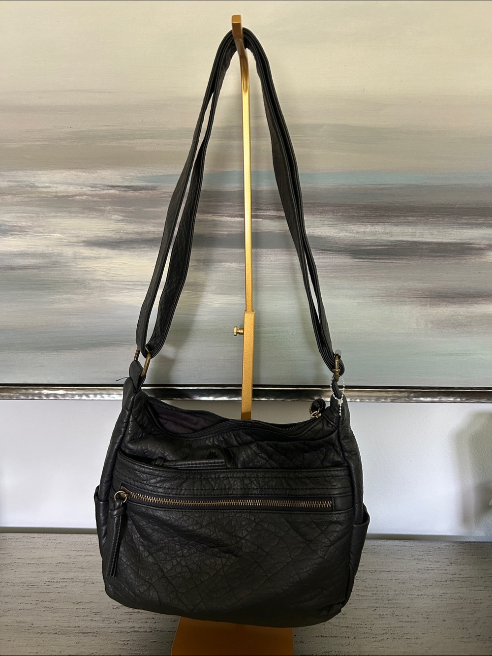 Bueno Black Quilted Vegan Leather Shoulder Bag Adjustable Strap Excellent Cond